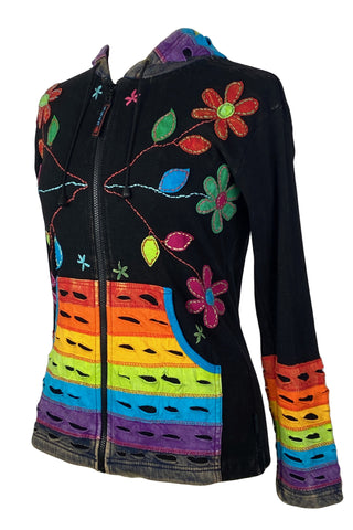 RJ 309 -2 Agan Traders Rainbow Razor Cut Flower Stem Cotton Bohemian Hoodie Jacket - Agan Traders, Multicolor