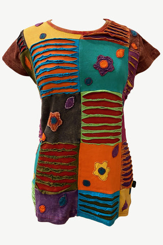 Knit Cotton Boho Razor Cut Embroidered Cap Sleeve Top Blouses - Agan Traders, Red