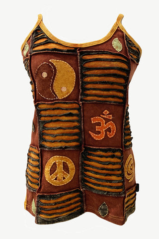 R 141 Bohemian Gypsy Peace Ying-Yang Om Symbols Tank Top Camis - Agan Traders, Rust