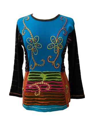 Embroidery Razor Cut Cotton Tie Dye Bohemian Top Blouse - Agan Traders, Multicolor