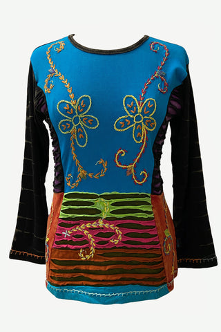 Embroidery Razor Cut Cotton Tie Dye Bohemian Top Blouse - Agan Traders, Multicolor