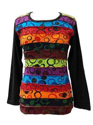 Rib Cotton Rainbow bubble printed Boho Gypsy Top Blouse - Agan Traders, Rainbow Multi