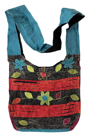 P- 21 Patchwork Rope Cotton Knitted Tie Dye Shoulder Bohemian Bag Purse - Agan Traders, Red Black
