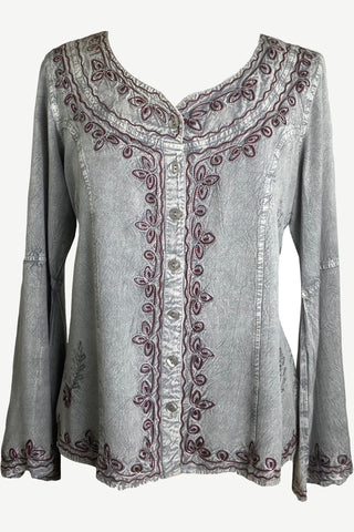 Gypsy Medieval Embroidered Gothic Peasant Top Bell Blouse - Agan Traders, Silver