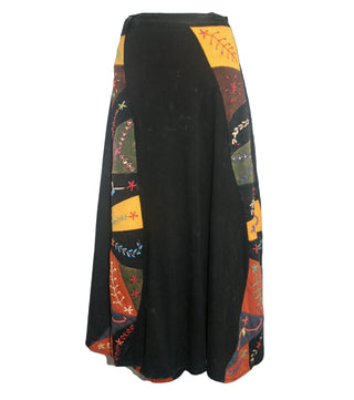 Long Gypsy Patch Rib Cotton Bohemian Wrapper Skirt - Agan Traders, Black