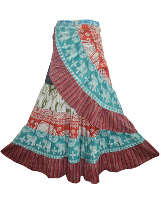 14 WS Women's Distressed Cotton Boho Chic Broom Wrap Skirt Maxi - Agan Traders; Multi 2