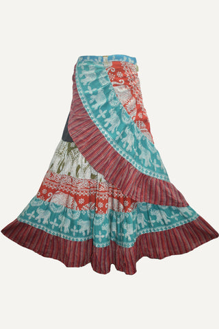 14 WS Women's Distressed Cotton Boho Chic Broom Wrap Skirt Maxi - Agan Traders; Multi 2