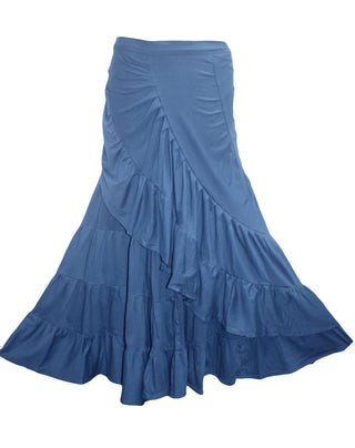 15 WS Women's Rayon Boho Chic Broom Mopping Ruffle Tier Wrap Skirt Maxi - Agan Traders; Blue