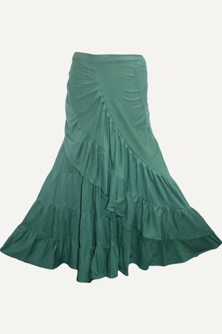 15 WS Women's Rayon Boho Chic Broom Mopping Ruffle Tier Wrap Skirt Maxi - Agan Traders; Green