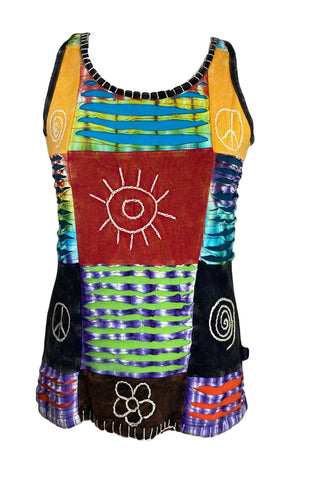 WTP 0038 Agan Traders Nepal Hand Crafted Tie Dye Knit Patch Tank Camis. - Agan Traders, Multicolor