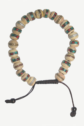 Turquoise Coral Inlay Tibetan Buddhist Prayer Bracelets ~ Made in Nepal - Agan Traders, TQBR 10mm