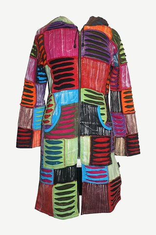 Funky Patches Long Bohemian Fleece Jacket - Agan Traders, Multicolor