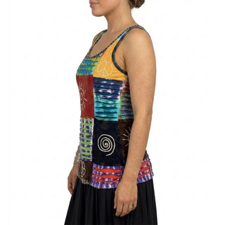 WTP 0038 Bohemian Tie Dye Multi-colored Patch Razor Cut Tank Top