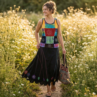WTP 0038 Bohemian Tie Dye Multi-colored Patch Razor Cut Tank Top