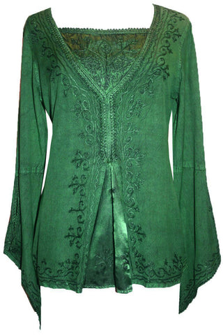 Renaissance Gypsy Bell Sleeve Blouse Top - Agan Traders, H Green