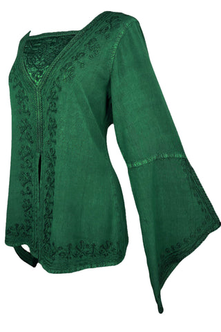 Renaissance Gypsy Bell Sleeve Blouse Top - Agan Traders, H Green