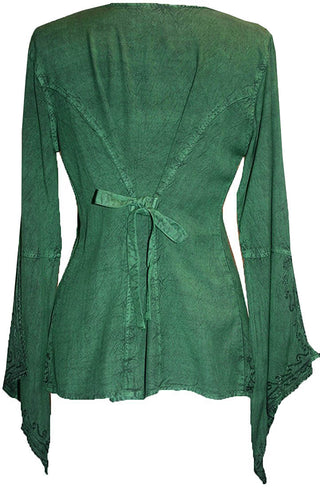 Renaissance Gypsy Bell Sleeve Blouse Top - Agan Traders, H Green