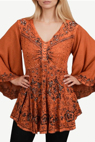 Women's Roman Butterfly Bell Sleeve Flare Hem Embroidered Sequin Tunic ~ 116 B