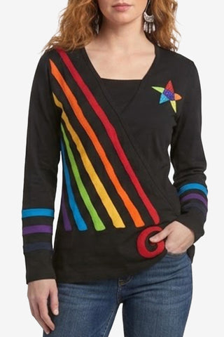 R 260 Rainbow Diagonal Patched Star Boho Gypsy Blouse