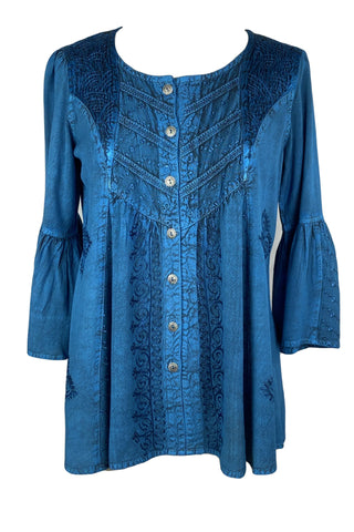 307 B Medieval Bohemian Embroidered Bottom Shirt Blouse - Agan Traders, Blue