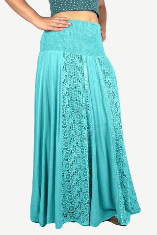 3706 Skt Soft Cotton Smocked Elastic Waist-band Decorative Mirror Twirl Skirt