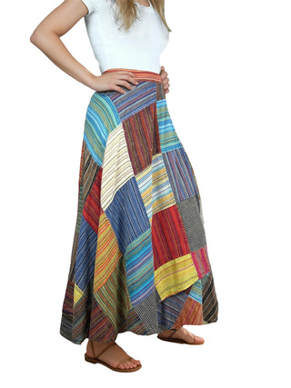 404 SKT Boho Cotton Patched  Maxi Wrap Skirt - Breezy & Stylish