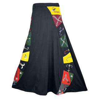 406 Skt Rib Knit Cotton Stripe Patched Bohemian Adjustable Wrapper Skirt Maxi  - Agan Traders, Black