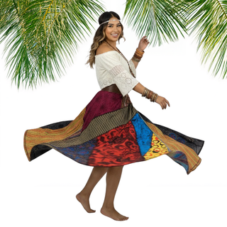 Women's Gypsy Tribal Boho Knit Cotton Asymmetrical Patch Skirt ~ 410 SKT
