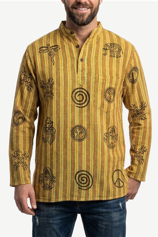 527 MS Mandarin Collar Auspicious Symbols Cotton Shirt Top