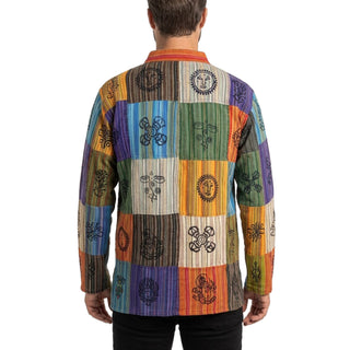541 MS Men's Cotton Auspicious Symbols Patchwork Henley Mandarin Style Shirt