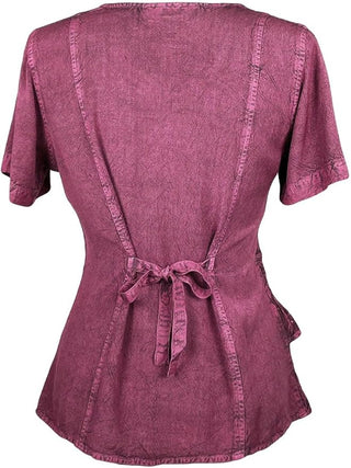118 B Medieval Renaissance Gypsy Ruffle Cross Short Sleeve Blouse