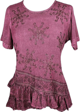118 B Medieval Renaissance Gypsy Ruffle Cross Short Sleeve Blouse