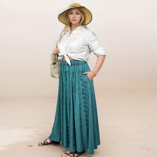 Women's Medieval Vintage Boho Embroidered Elastic Waistband Long Panel Skirt Maxi ~ 712 Skt