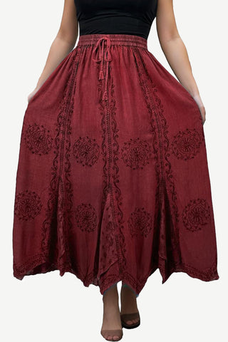 Women's Boho 715 SKT Medieval Flared Hem A Line Embroidered Long Maxi Skirt