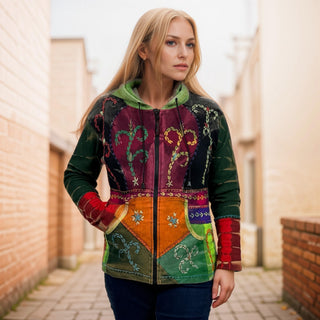 RJ 318 Tie Dye Patchwork Embroidered Hoodie Sweatshirt Jacket