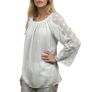 3873 B Rayon Bohemian Lace Sleeve Summer White Medieval Top Blouse