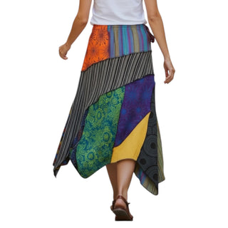 Women's Gypsy Tribal Boho Knit Cotton Asymmetrical Patch Skirt ~ 410 SKT