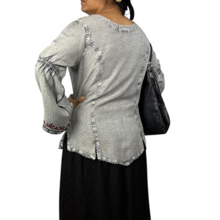 102 B Flower Color Embroidered Button Down Gothic Blouse