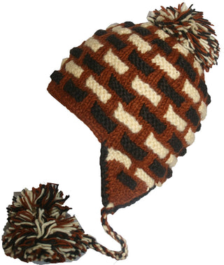Knit Beanie Earflap Kakicha Hat - Agan Traders, Brown M