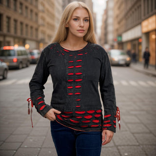 WTP 0037 Thomas Razor Cut Work Knit String Cuff Blouse