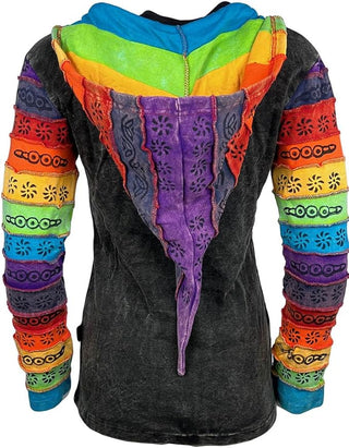 327 RJ Hand Crafted Bohemian Rib Tie-dye Brush Painted Patch Cotton Hoodie Jacket - Agan Traders, Charcoal