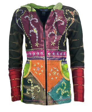 RJ 318 Tie Dye Patchwork Embroidered Hoodie Sweatshirt Jacket