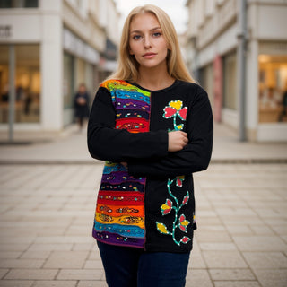 R 266 Rainbow Hand Brush Painted Patched Pastel Blouse