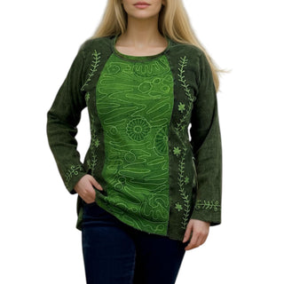 267 Bohemian Stonewashed Embroidered Stylish Tie dye Long Sleeve Shirt Blouse