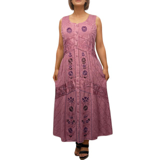 1031 E DR Women’s Boho Summer Sleeveless Embroidered Button Down Sun Dress Gown