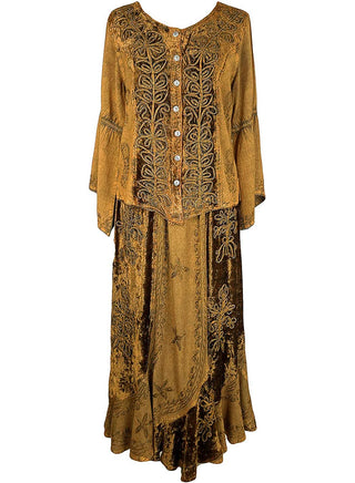 Renaissance Vintage Rayon Velvet Renaissance Top Blouse - Agan Traders, Old Gold