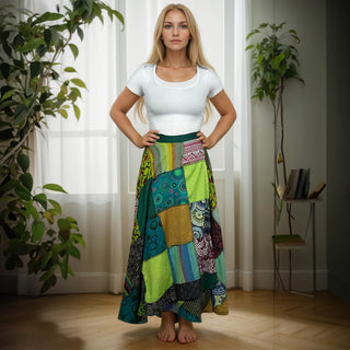 WS 411 Women's Hippie Long Wrap Patch Cotton Boho Renaissance Skirt Maxi