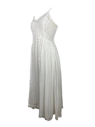 Rayon Crape Medieval Peasant Net Spaghetti Strap Dress - Agan Traders, White