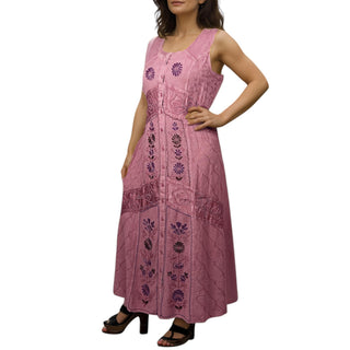 1031 E DR Women’s Boho Summer Sleeveless Embroidered Button Down Sun Dress Gown