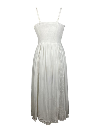 Rayon Crape Medieval Peasant Net Spaghetti Strap Dress - Agan Traders, White